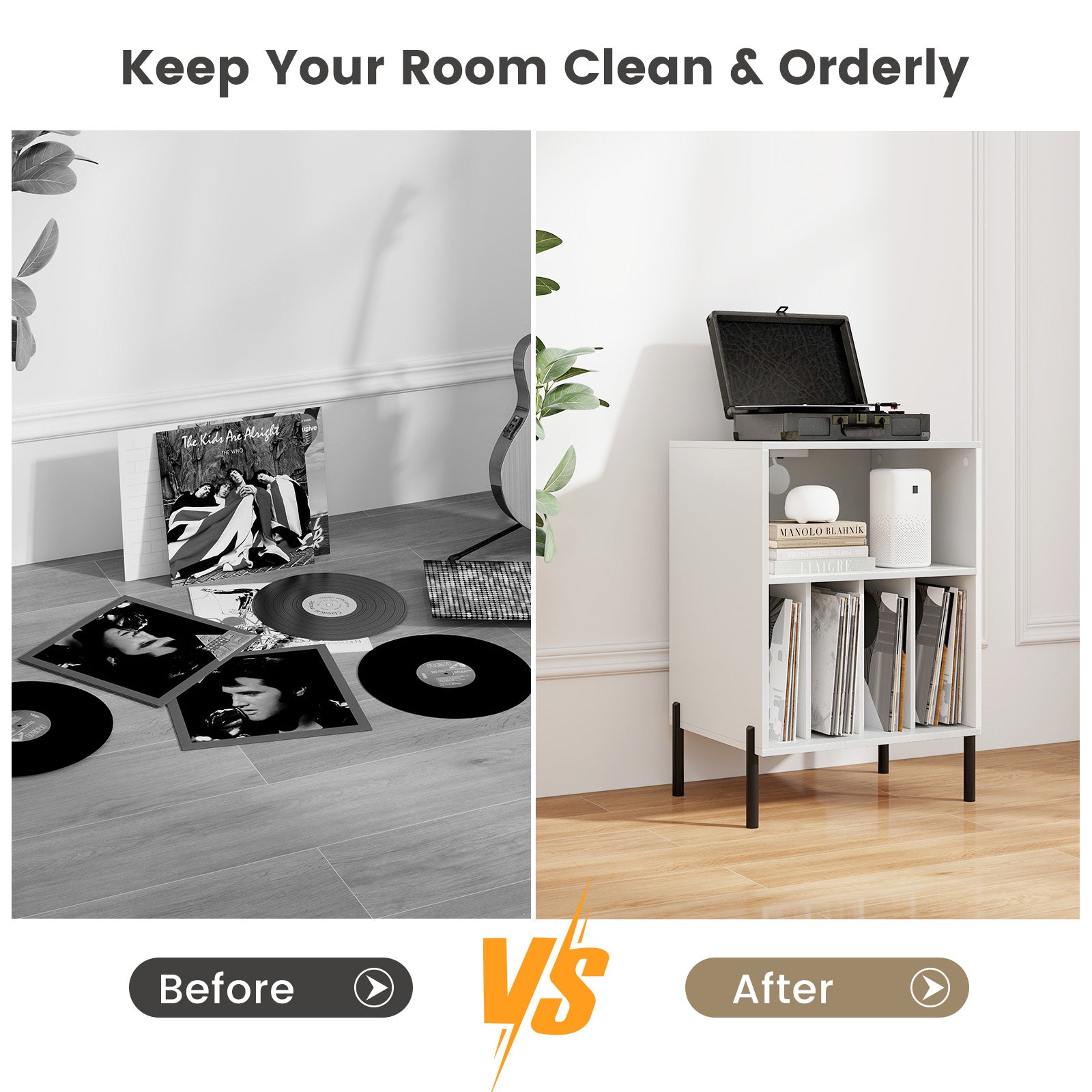Record Player Stand With Storage Shelf And Charging Station, White End & Side Tables at Gallery Canada