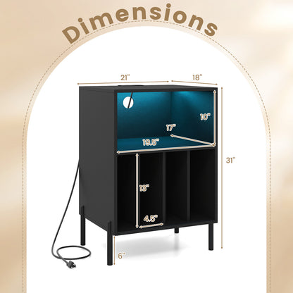Record Player Stand With LED Light, Charging Station, Black End & Side Tables at Gallery Canada