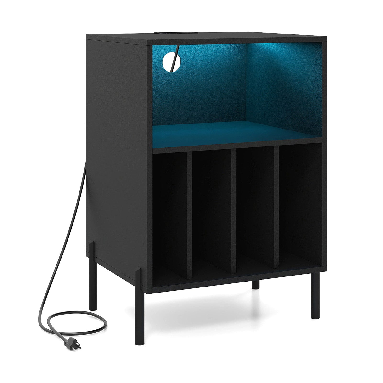 Record Player Stand With LED Light, Charging Station, Black End & Side Tables at Gallery Canada