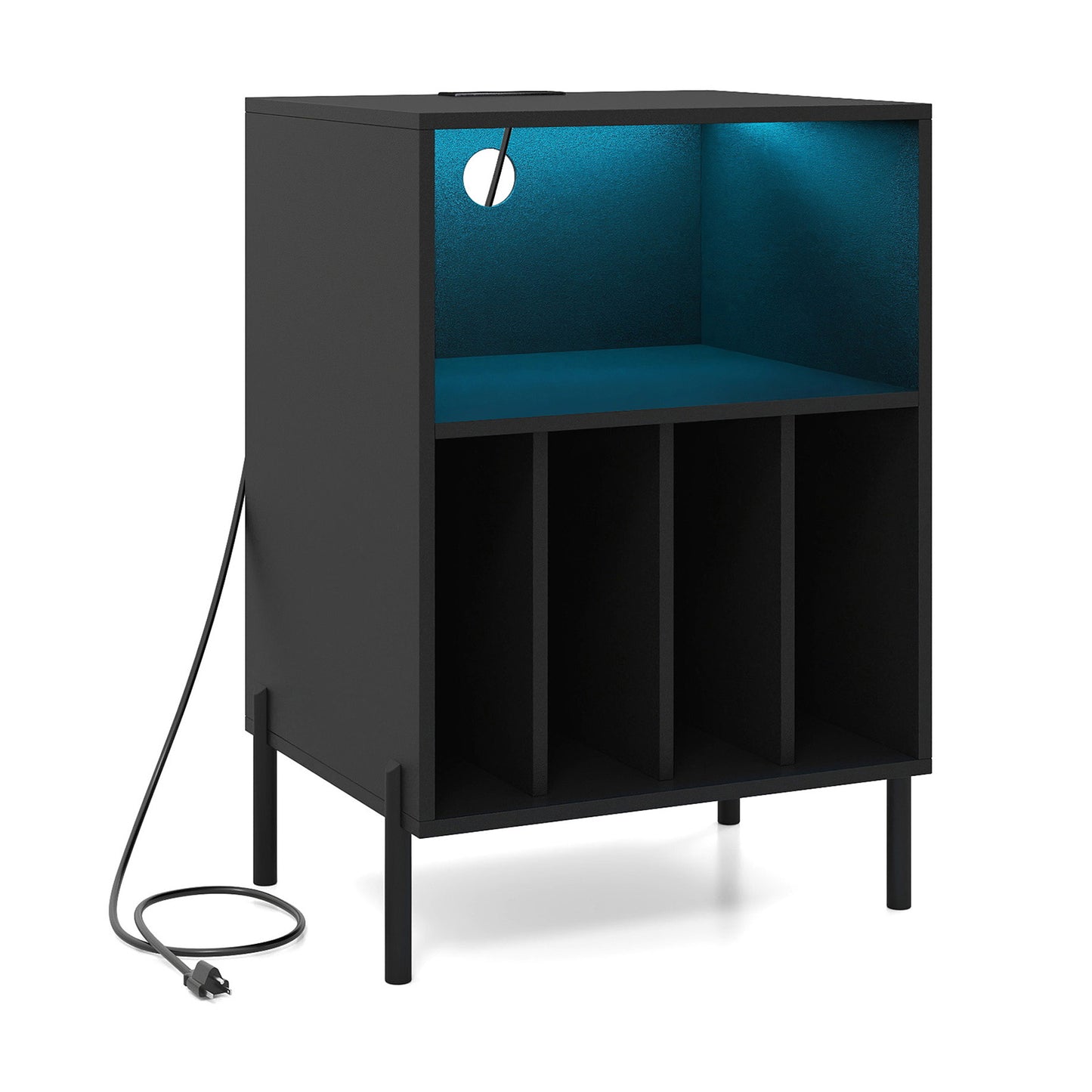 Record Player Stand With LED Light, Charging Station, Black End & Side Tables at Gallery Canada