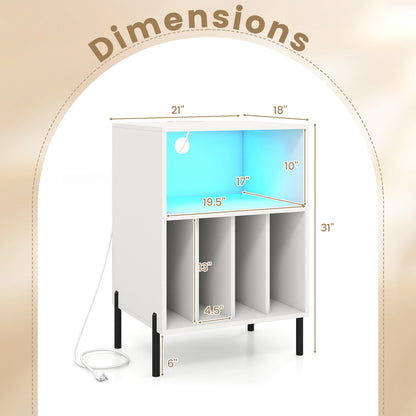 Record Player Stand With LED Light, Charging Station, White End & Side Tables at Gallery Canada