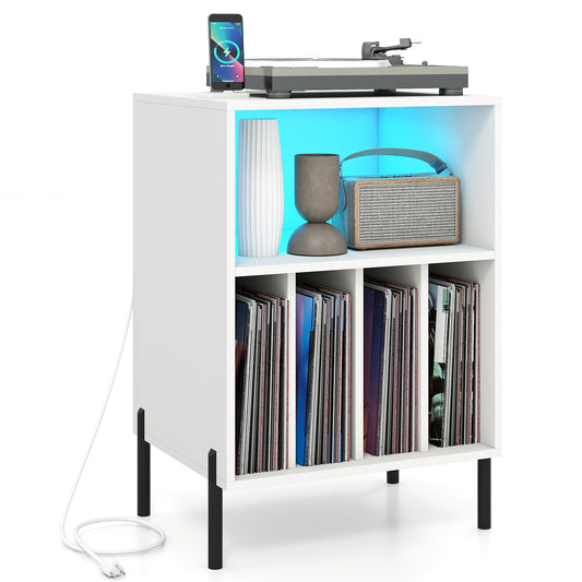 Record Player Stand With LED Light, Charging Station, White End & Side Tables White at Gallery Canada
