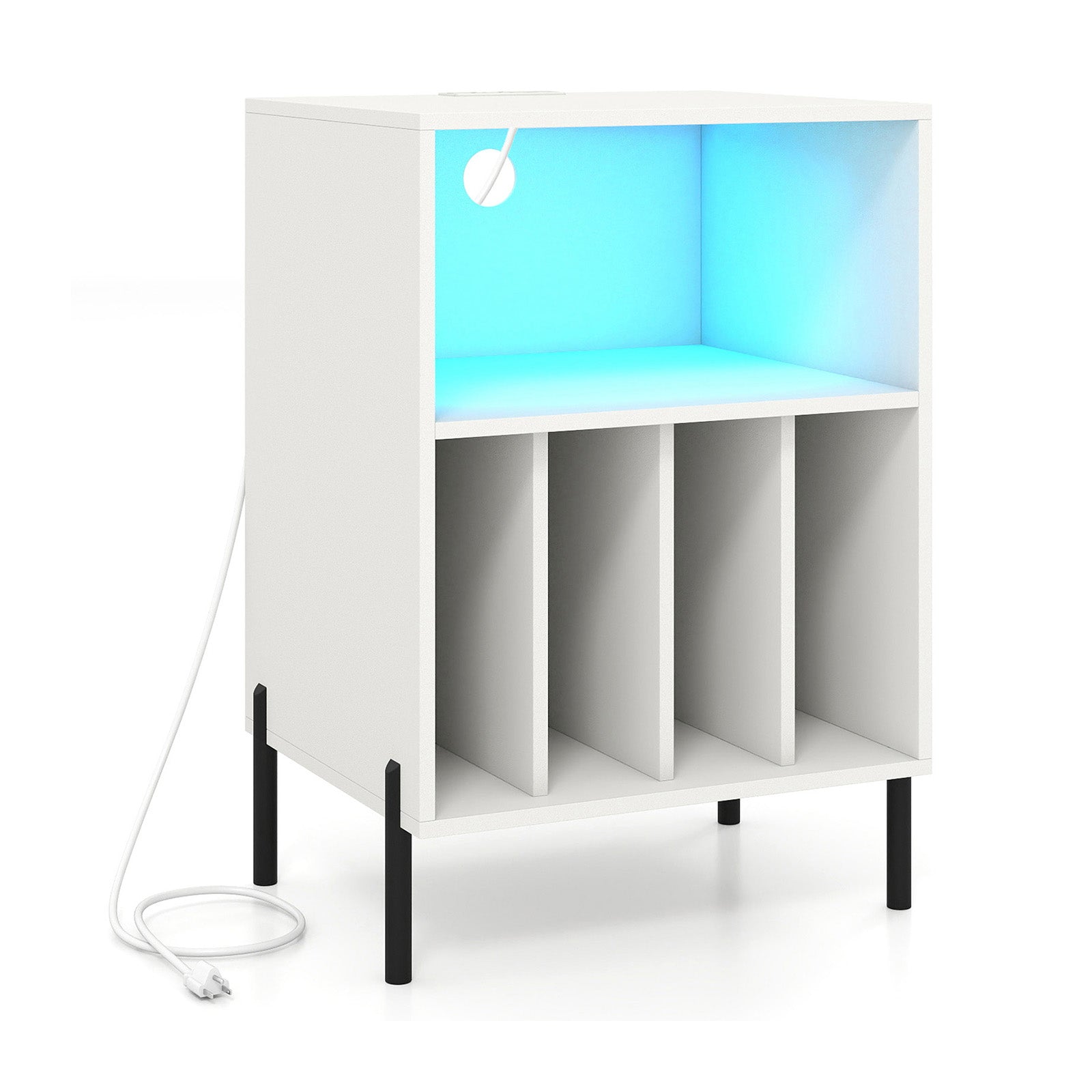 Record Player Stand With LED Light, Charging Station, White End & Side Tables at Gallery Canada
