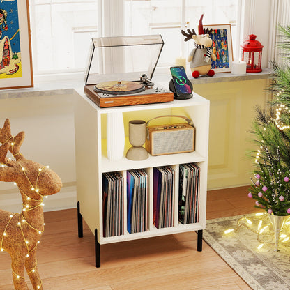 Record Player Stand With LED Light, Charging Station, White End & Side Tables at Gallery Canada