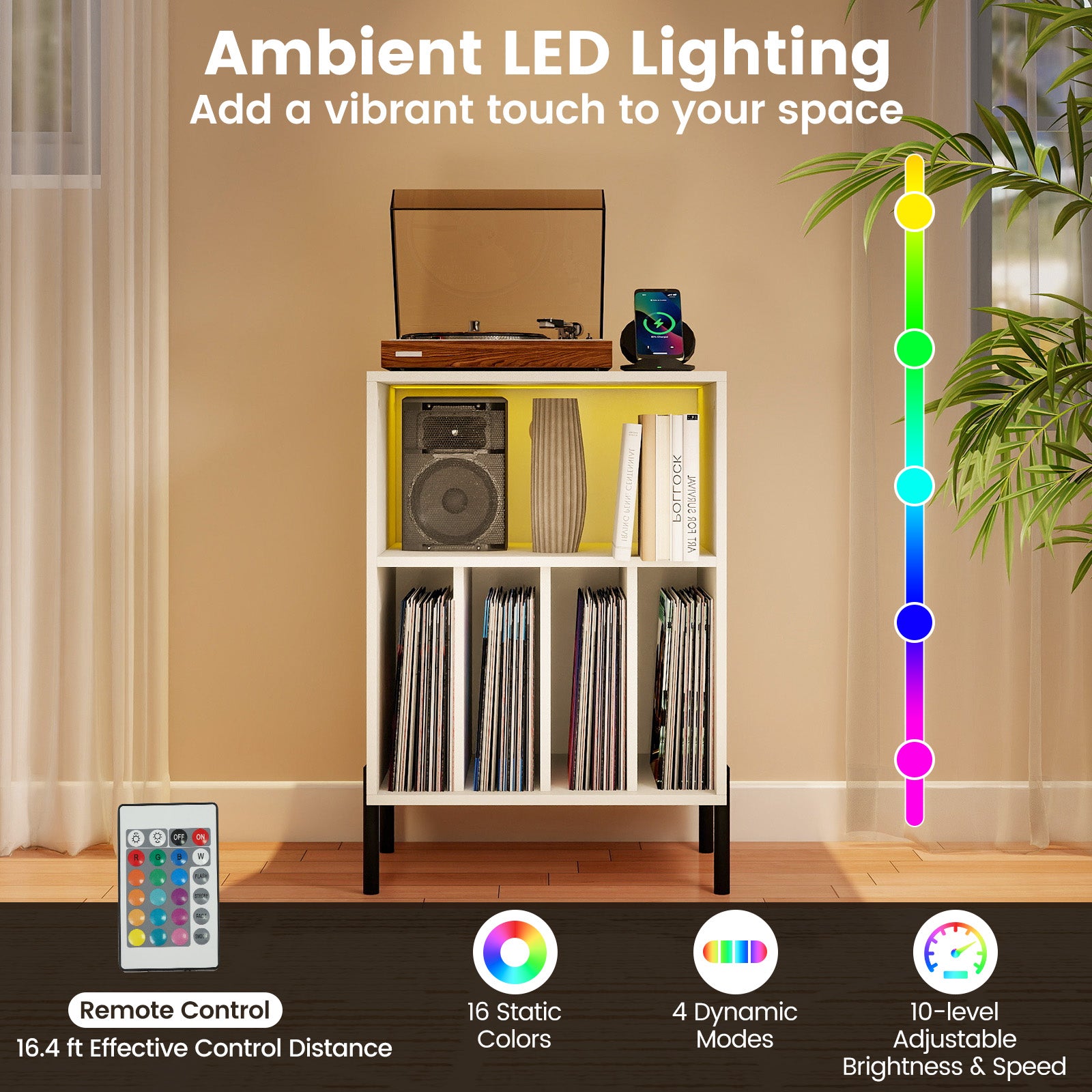 Record Player Stand With LED Light, Charging Station, White End & Side Tables at Gallery Canada