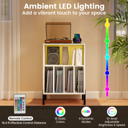 Record Player Stand With LED Light, Charging Station, White End & Side Tables at Gallery Canada