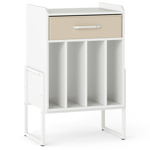 Record Player Stand with Drawer and Record Holder, White