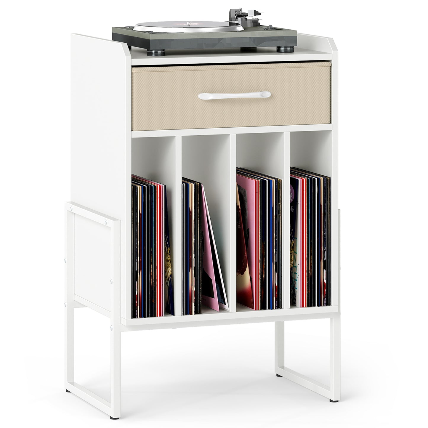 Record Player Stand with Drawer and Record Holder, White End & Side Tables at Gallery Canada