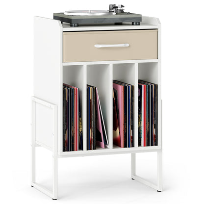 Record Player Stand with Drawer and Record Holder, White End & Side Tables at Gallery Canada