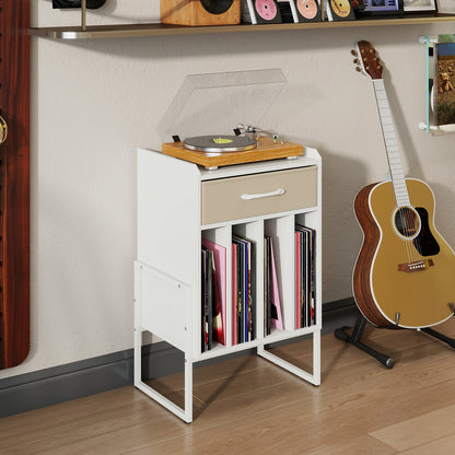Record Player Stand with Drawer and Record Holder, White End & Side Tables at Gallery Canada