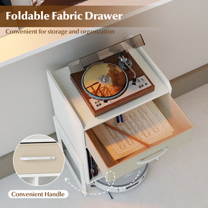 Record Player Stand with Drawer and Record Holder, White End & Side Tables at Gallery Canada