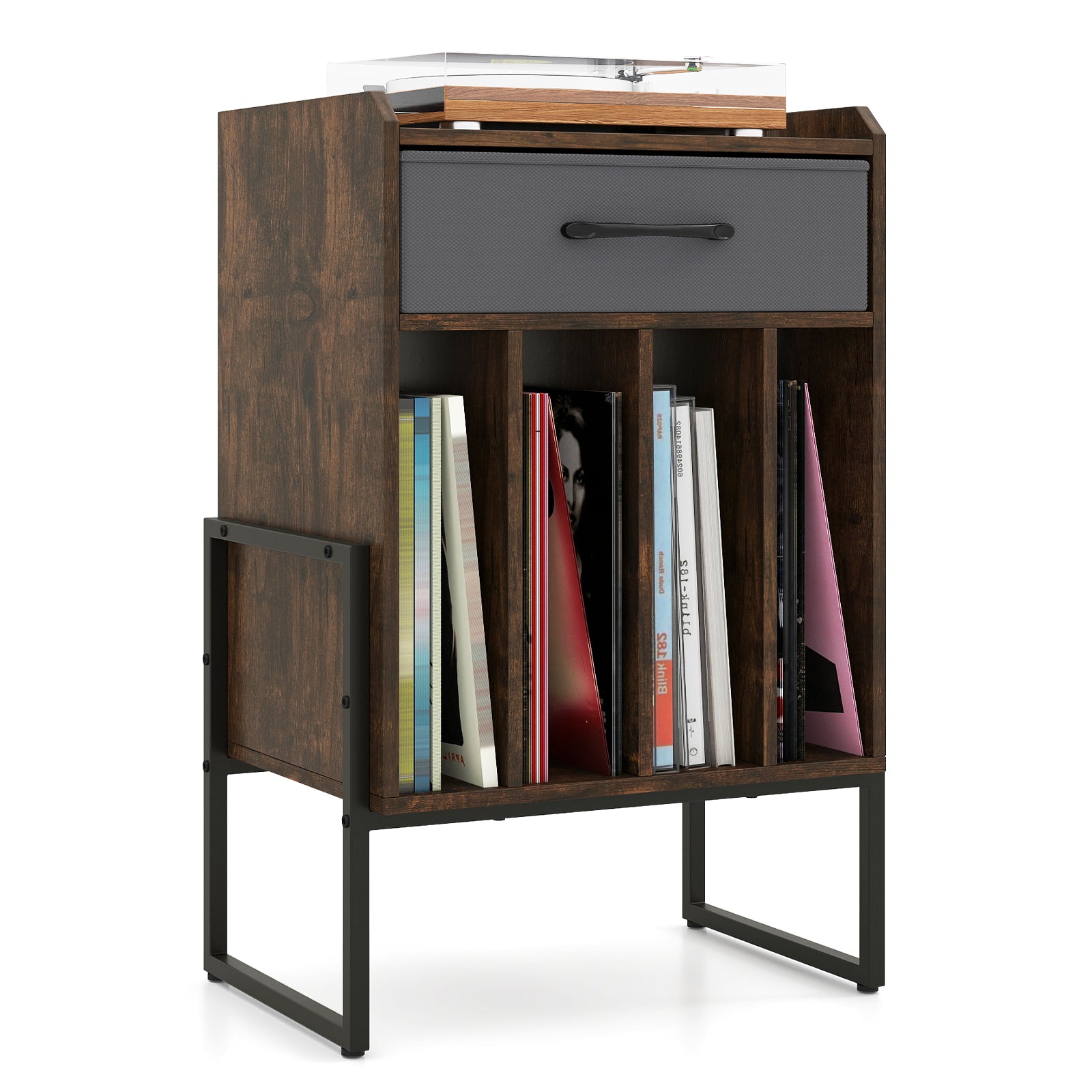 Record Player Stand with Drawer and Record Holder, Rustic Brown End & Side Tables at Gallery Canada