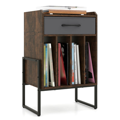Record Player Stand with Drawer and Record Holder, Rustic Brown End & Side Tables at Gallery Canada