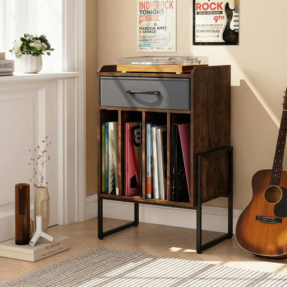 Record Player Stand with Drawer and Record Holder, Rustic Brown End & Side Tables at Gallery Canada
