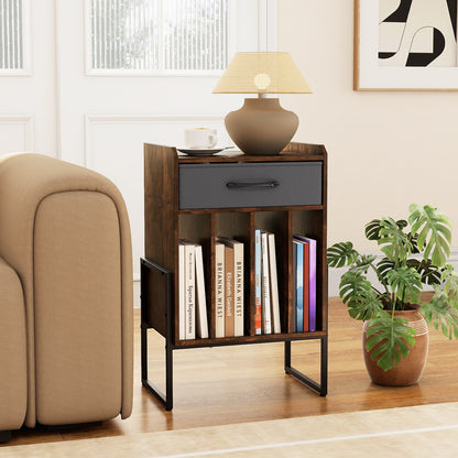 Record Player Stand with Drawer and Record Holder, Rustic Brown End & Side Tables at Gallery Canada