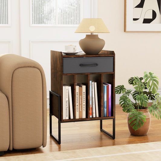 Record Player Stand with Drawer and Record Holder, Rustic Brown End & Side Tables Rustic Brown at Gallery Canada