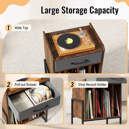 Record Player Stand with Drawer and Record Holder, Rustic Brown End & Side Tables at Gallery Canada