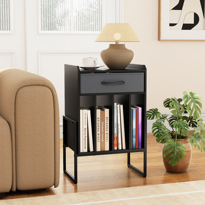 Record Player Stand with Drawer and Record Holder, Black End & Side Tables at Gallery Canada