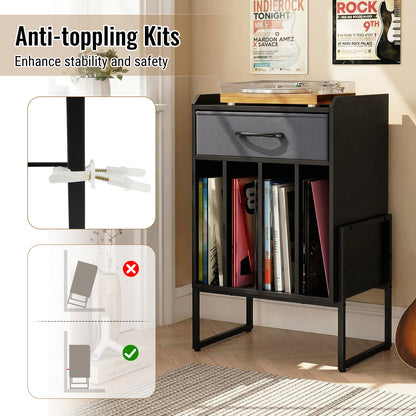 Record Player Stand with Drawer and Record Holder, Black End & Side Tables at Gallery Canada