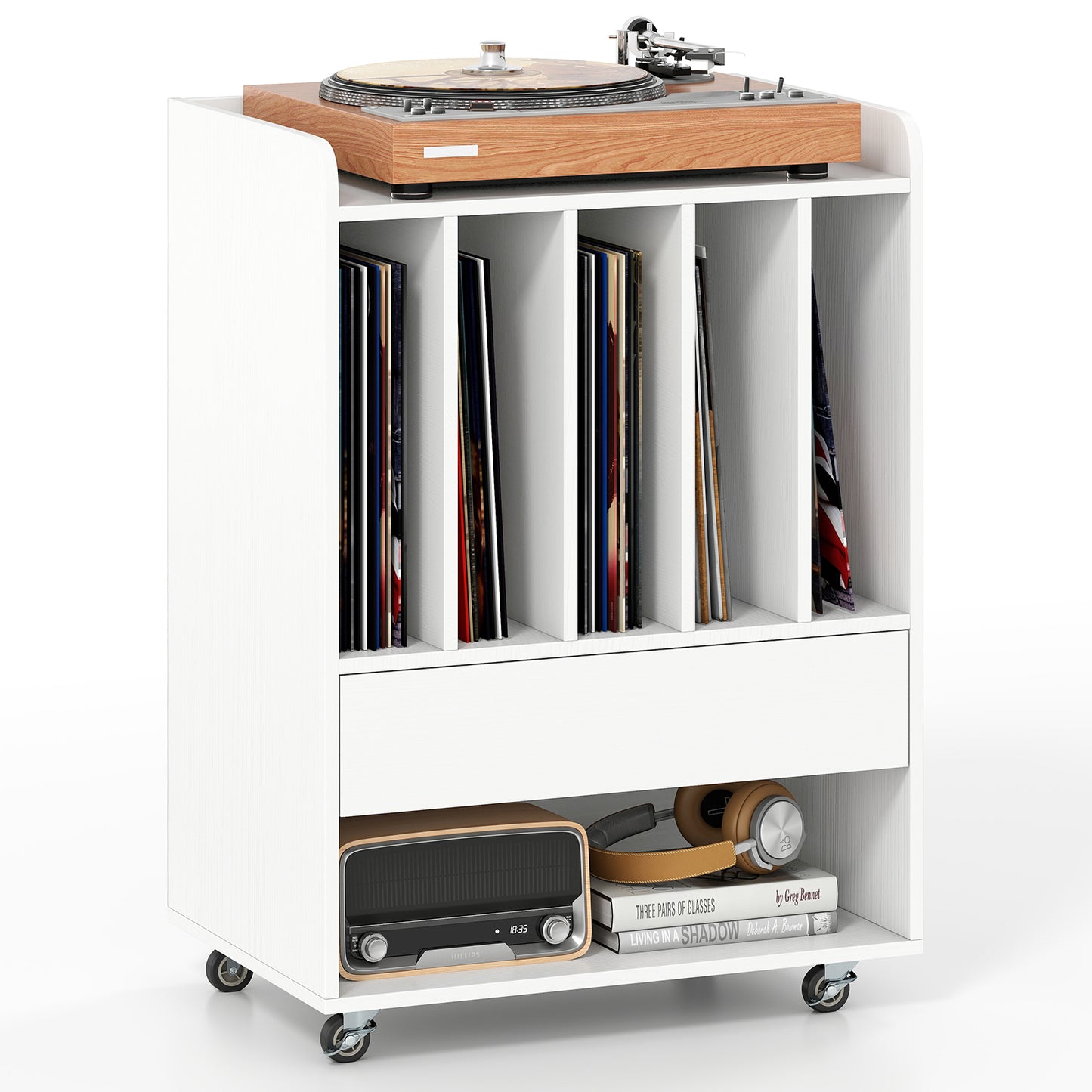 Record Player Stand Turntable Stand with Drawer and Record Holder, White Cabinets & Chests at Gallery Canada
