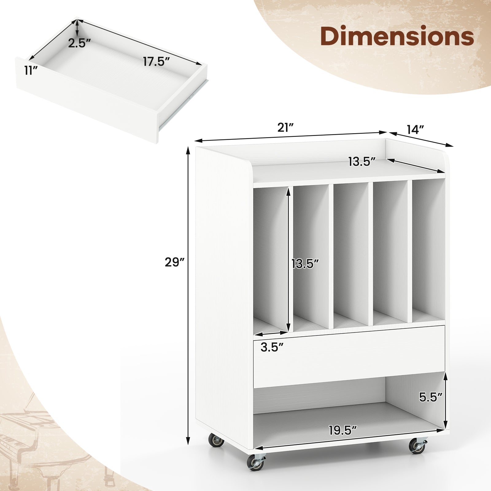 Record Player Stand Turntable Stand with Drawer and Record Holder, White Cabinets & Chests at Gallery Canada