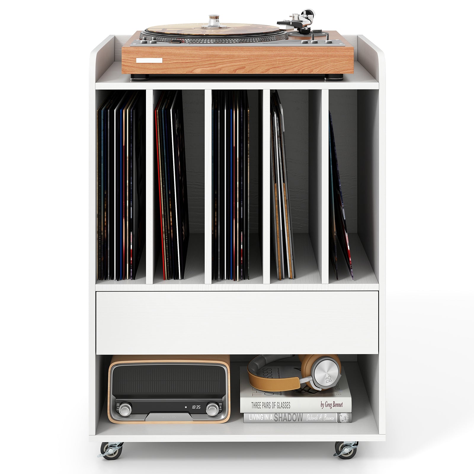 Record Player Stand Turntable Stand with Drawer and Record Holder, White Cabinets & Chests at Gallery Canada