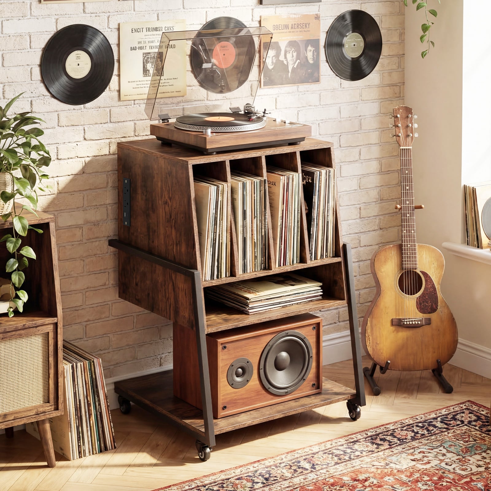 Rolling Turntable Stand With Power Outlets, Rustic Brown End & Side Tables at Gallery Canada