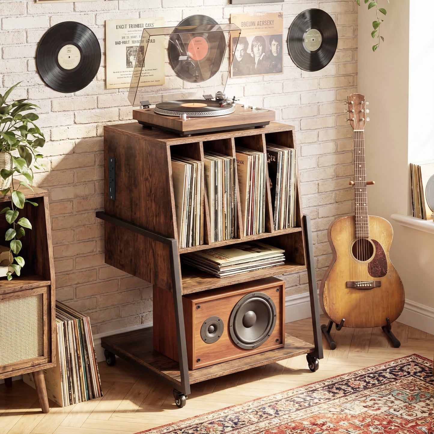 Rolling Turntable Stand With Power Outlets, Rustic Brown End & Side Tables at Gallery Canada