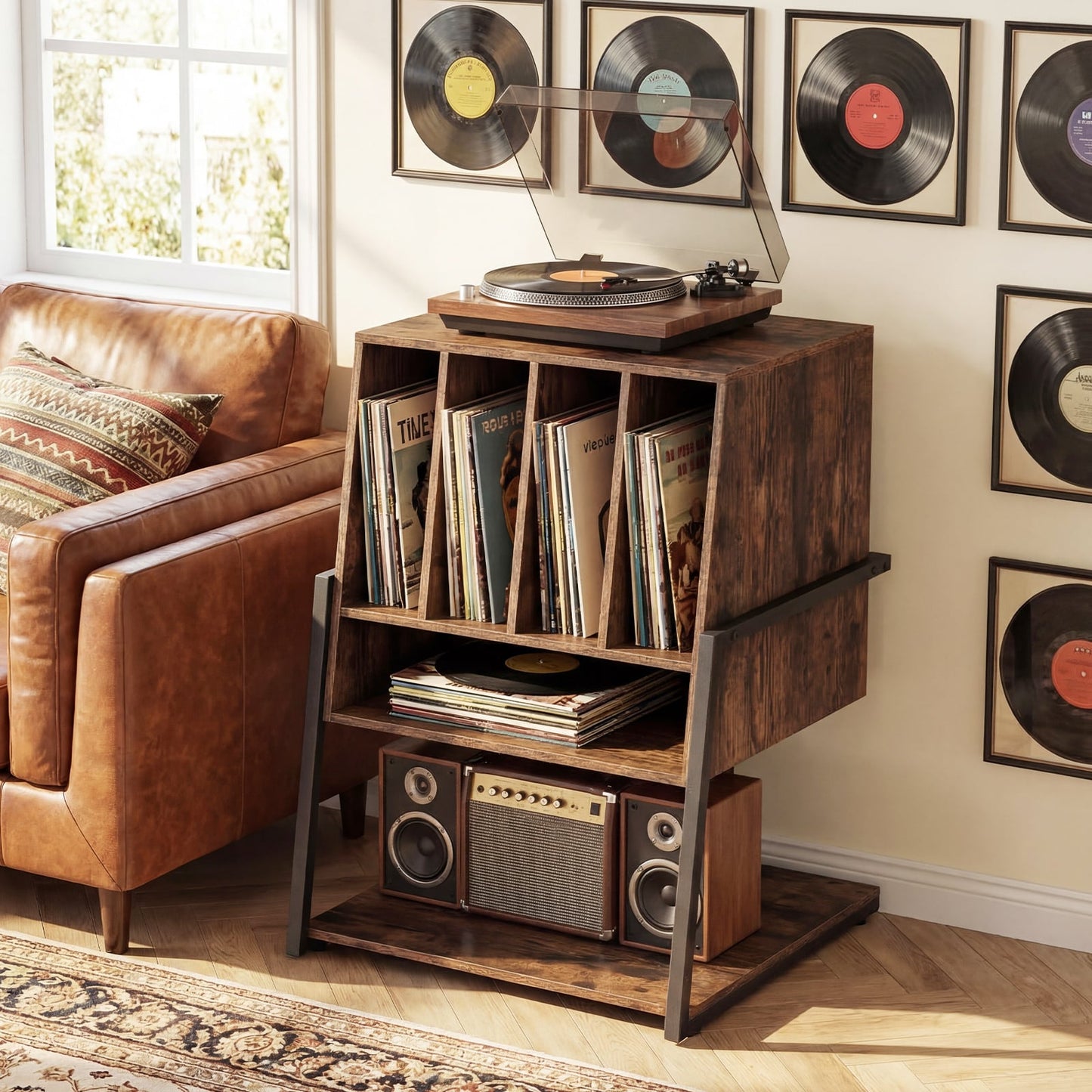 Rolling Turntable Stand With Power Outlets, Rustic Brown End & Side Tables at Gallery Canada