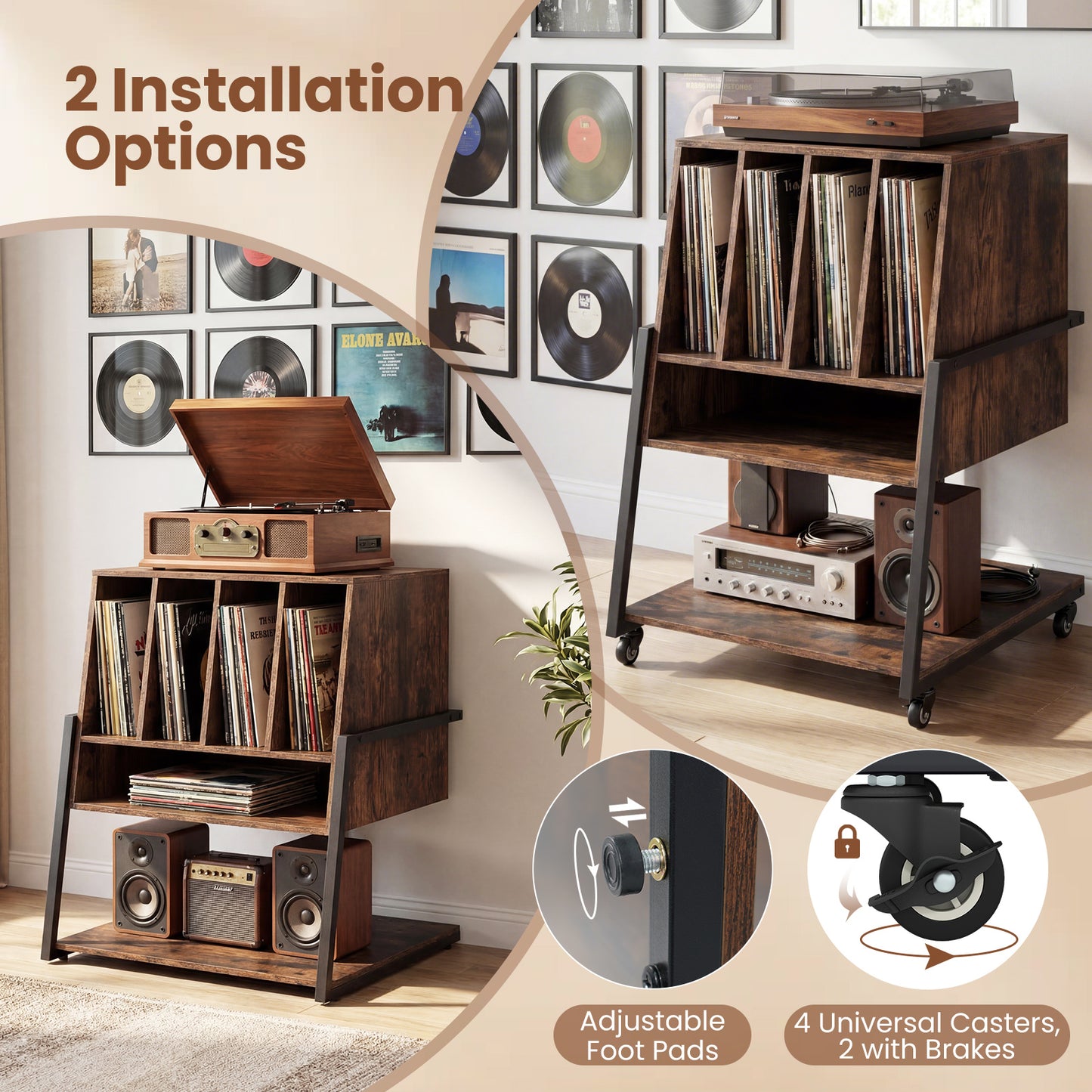Rolling Turntable Stand With Power Outlets, Rustic Brown End & Side Tables at Gallery Canada