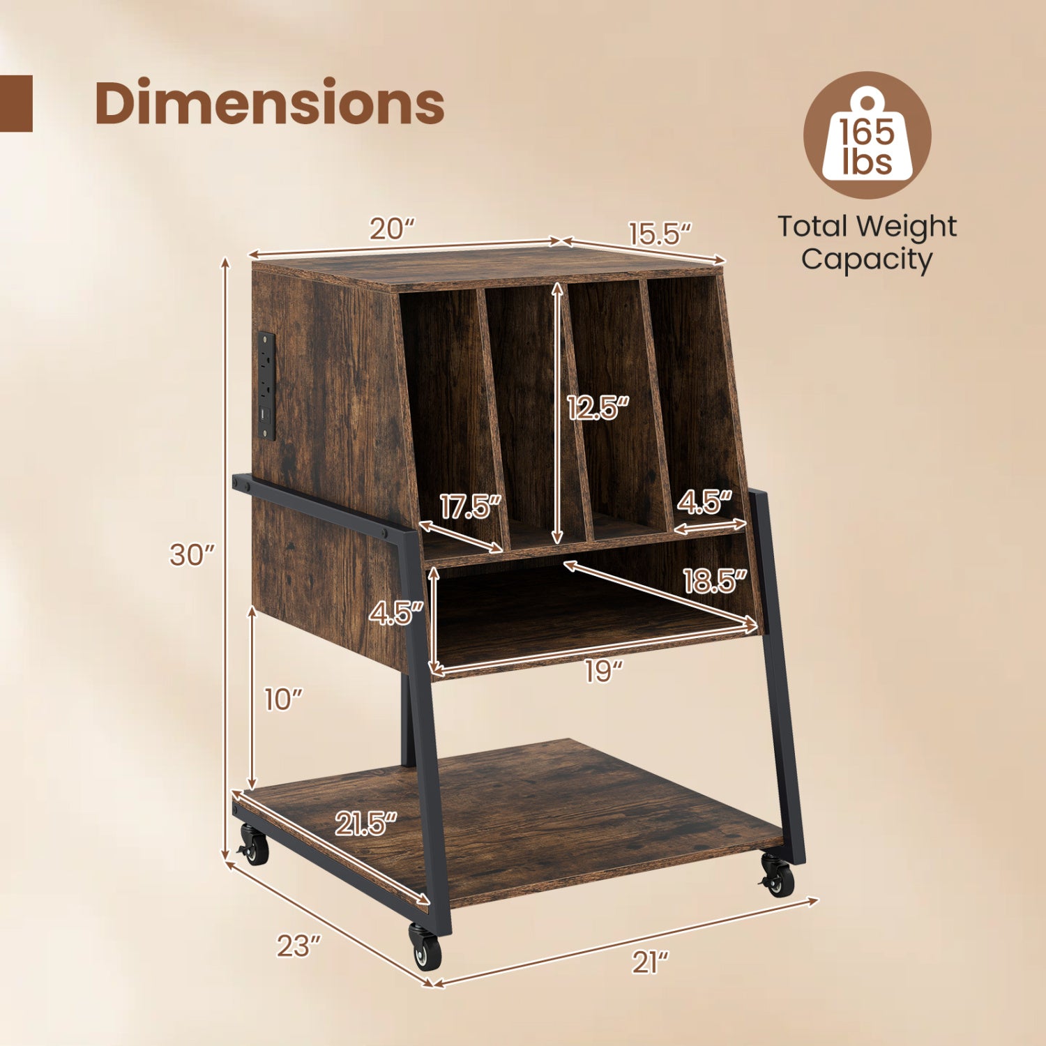 Rolling Turntable Stand With Power Outlets, Rustic Brown End & Side Tables at Gallery Canada