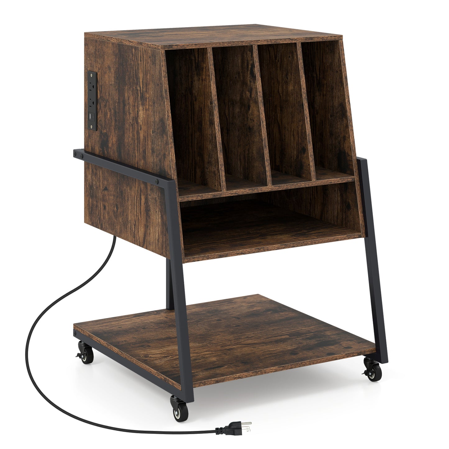Rolling Turntable Stand With Power Outlets, Rustic Brown End & Side Tables at Gallery Canada