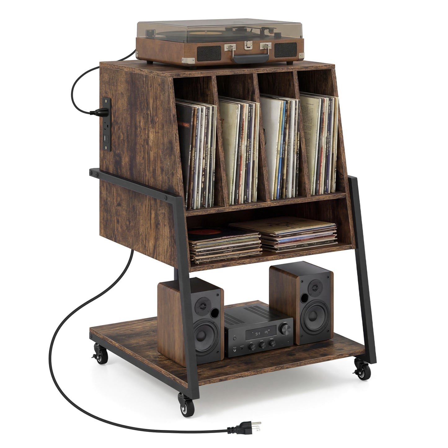 Rolling Turntable Stand With Power Outlets, Rustic Brown End & Side Tables at Gallery Canada