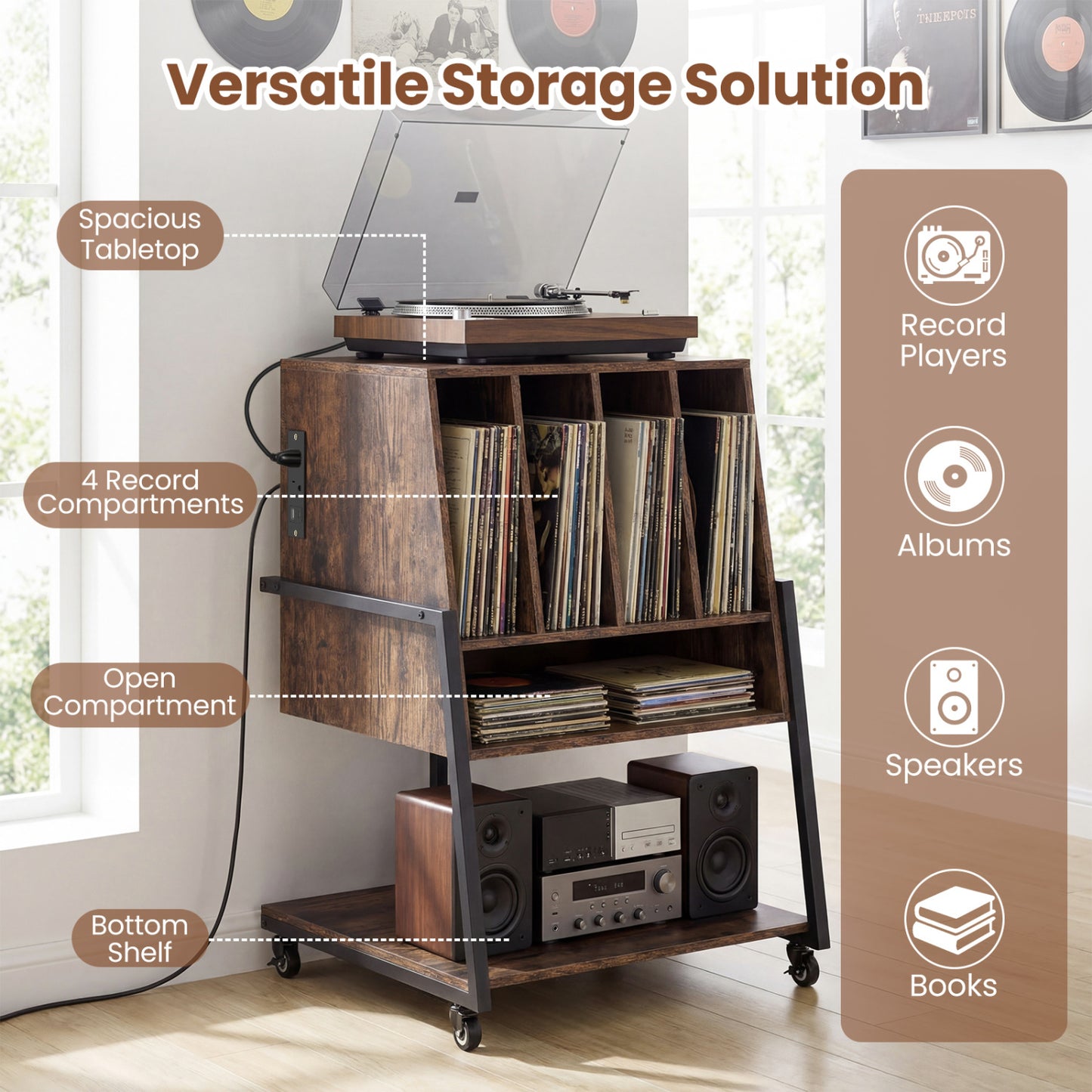 Rolling Turntable Stand With Power Outlets, Rustic Brown End & Side Tables at Gallery Canada