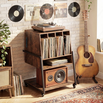 Rolling Turntable Stand With Power Outlets, Rustic Brown End & Side Tables at Gallery Canada