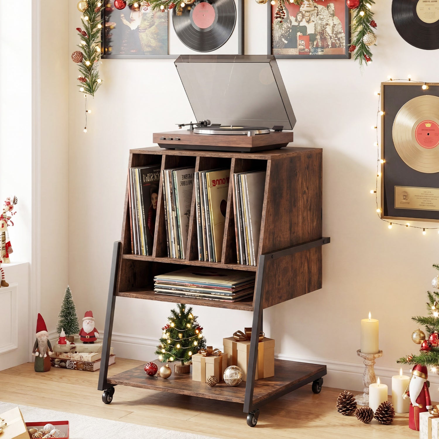 Rolling Turntable Stand With Power Outlets, Rustic Brown End & Side Tables at Gallery Canada