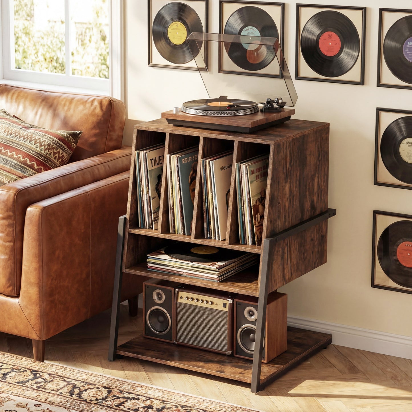 Rolling Turntable Stand With Power Outlets, Rustic Brown End & Side Tables at Gallery Canada