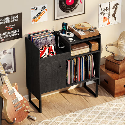 Record Player Stand With Power Outlets, Black End & Side Tables at Gallery Canada