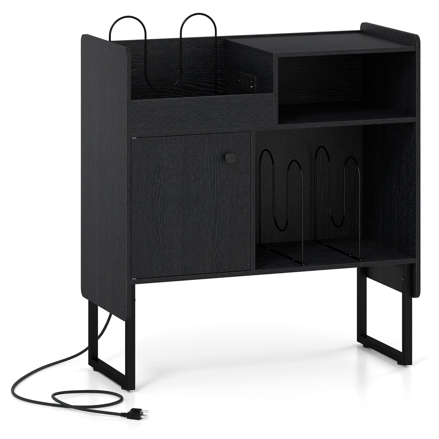 Record Player Stand With Power Outlets, Black End & Side Tables Black at Gallery Canada