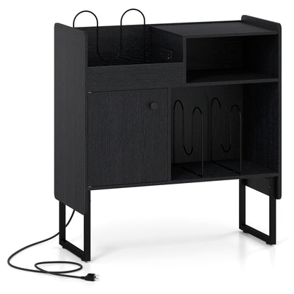 Record Player Stand With Power Outlets, Black End & Side Tables Black at Gallery Canada