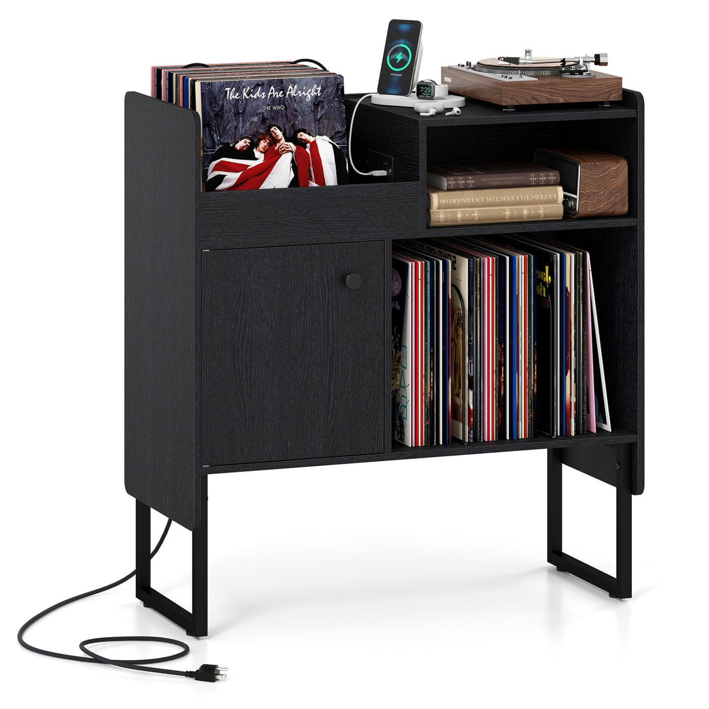 Record Player Stand With Power Outlets, Black End & Side Tables at Gallery Canada