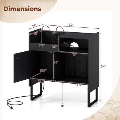 Record Player Stand With Power Outlets, Black End & Side Tables at Gallery Canada