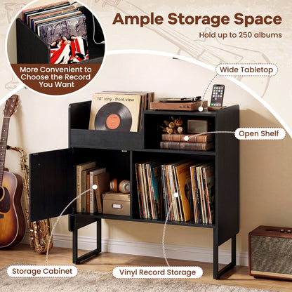 Record Player Stand With Power Outlets, Black End & Side Tables at Gallery Canada