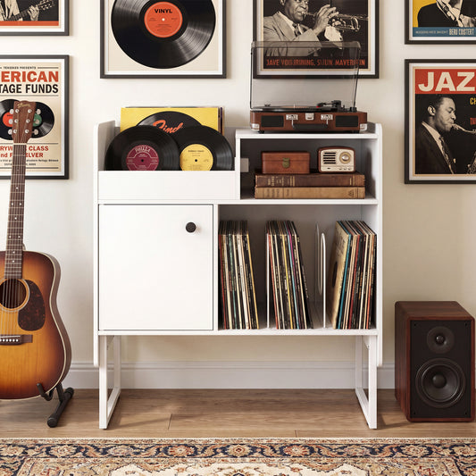 Record Player Stand with Outlets, Vinyl Storage for 250 Albums, White End & Side Tables White at Gallery Canada