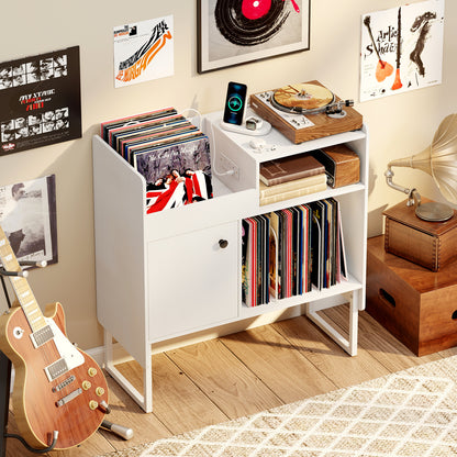 Record Player Stand with Outlets, Vinyl Storage for 250 Albums, White End & Side Tables at Gallery Canada