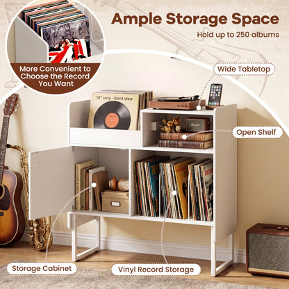 Record Player Stand with Outlets, Vinyl Storage for 250 Albums, White End & Side Tables at Gallery Canada