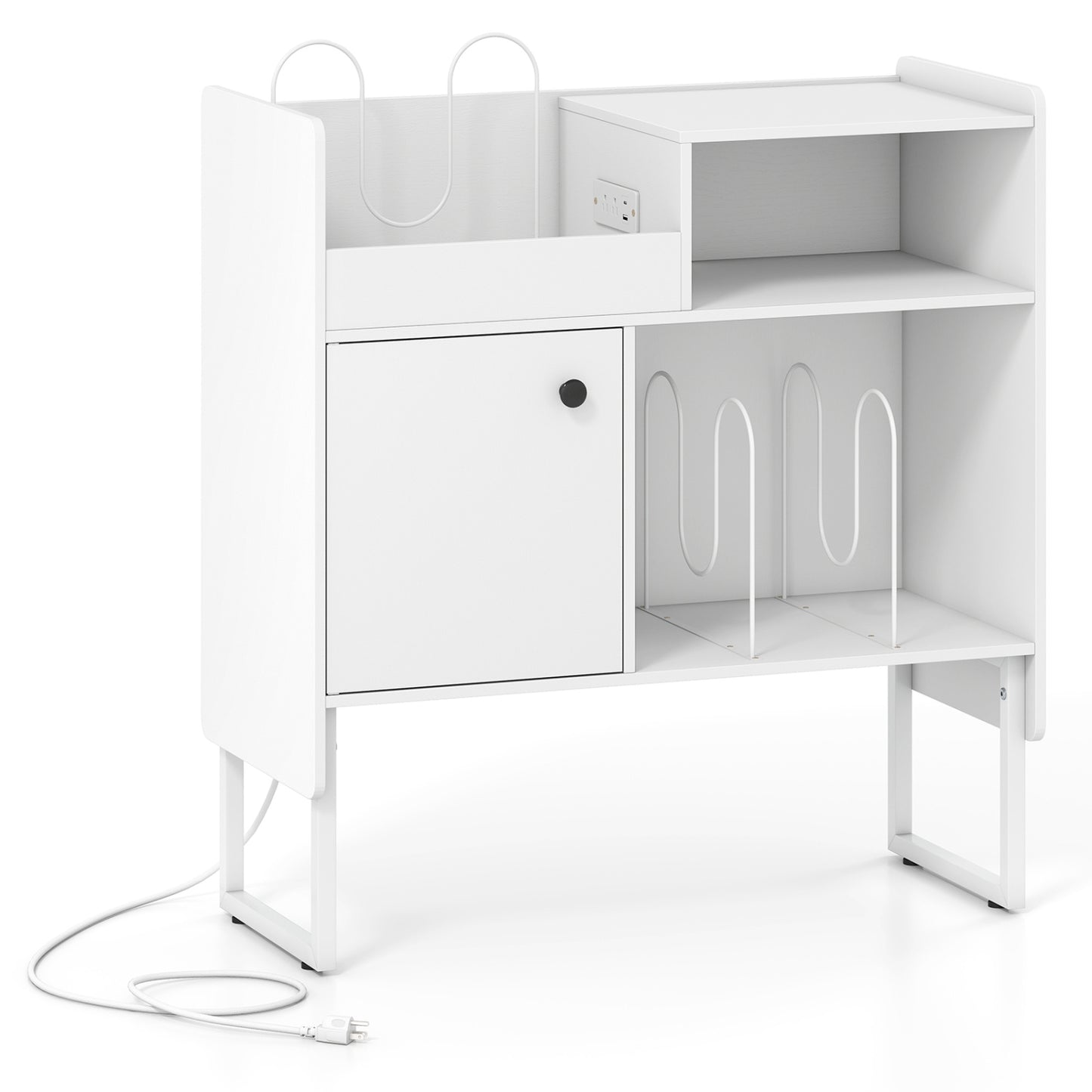 Record Player Stand with Outlets, Vinyl Storage for 250 Albums, White End & Side Tables White at Gallery Canada