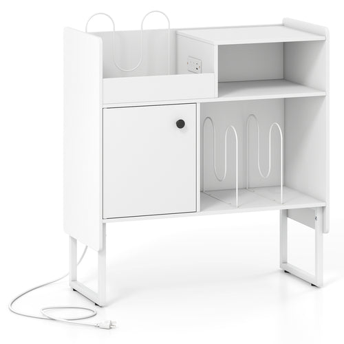 Record Player Stand with Outlets, Vinyl Storage for 250 Albums, White