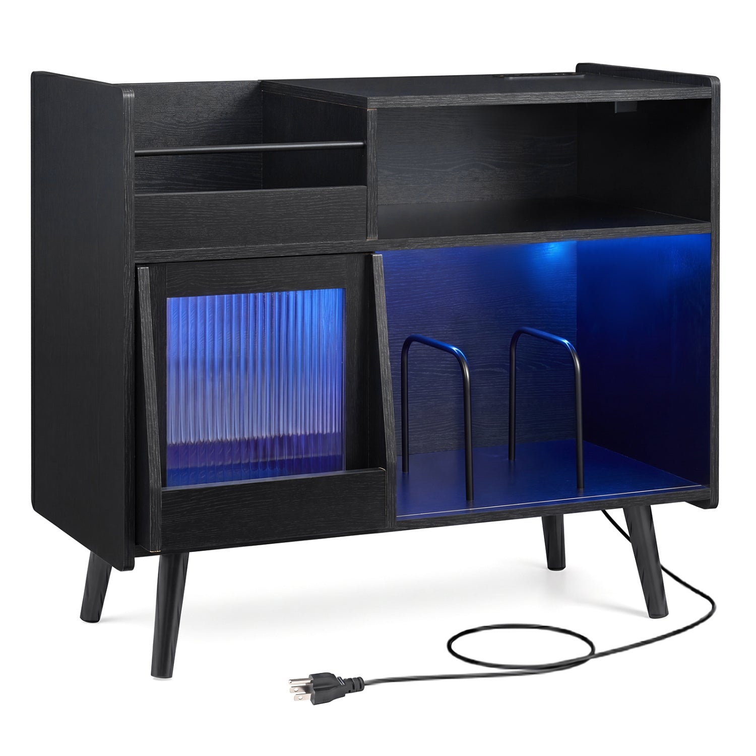Record Player Stand, With LED Light & Outlets, Black End & Side Tables Black at Gallery Canada