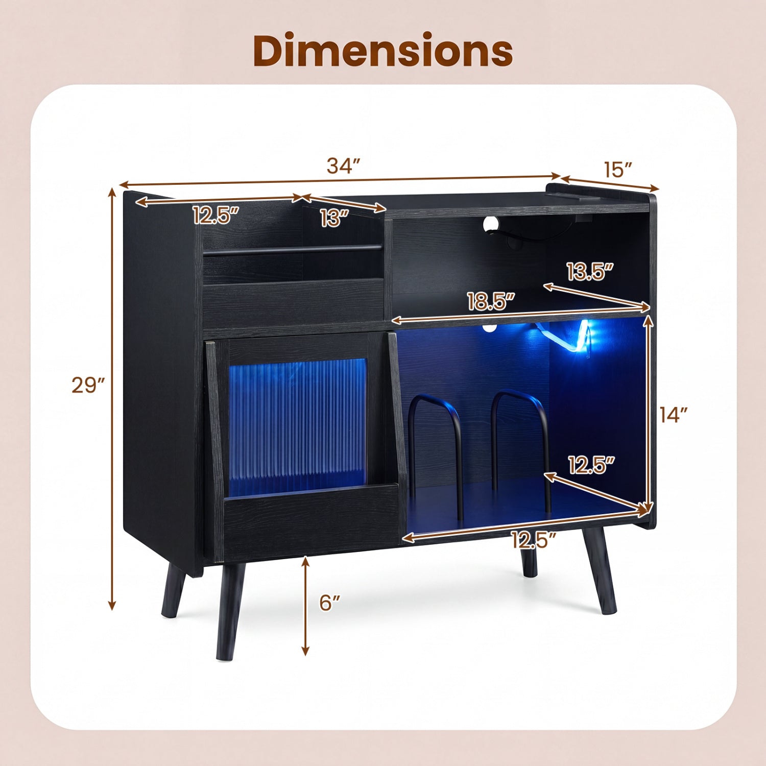 Record Player Stand, With LED Light & Outlets, Black End & Side Tables at Gallery Canada